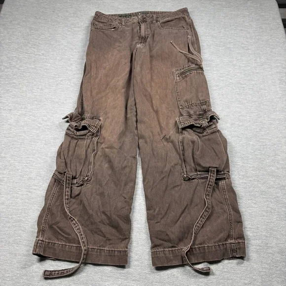 Wild Fable Cargo Pants Women 8 Brown Mid-Rise Baggy Multi-Pocket Streetwear Y2K - Picture 1 of 8
